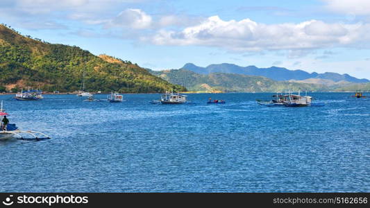 blur in philippines a view from boat and the pacific ocean mountain background