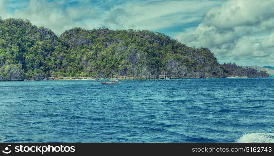 blur in philippines a view from boat and the pacific ocean mountain background