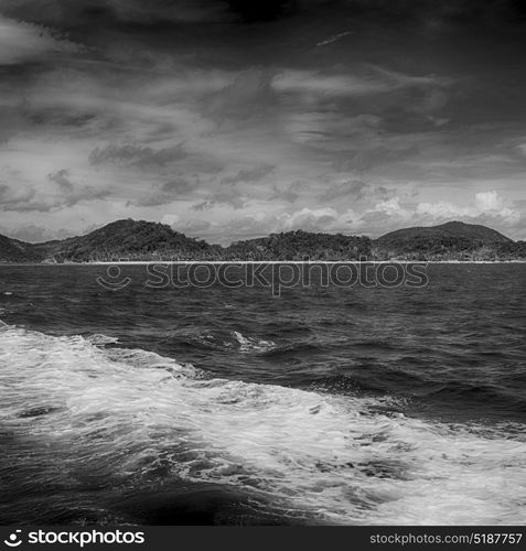 blur in philippines a view from boat and the pacific ocean mountain background