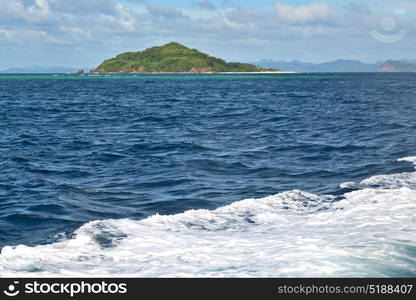 blur in philippines a view from boat and the pacific ocean mountain background