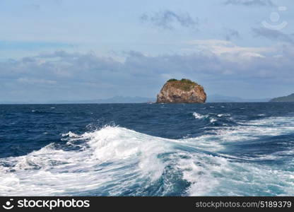 blur in philippines a view from boat and the pacific ocean mountain background