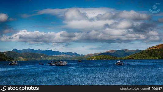 blur in philippines a view from boat and the pacific ocean mountain background