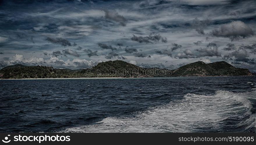 blur in philippines a view from boat and the pacific ocean mountain background