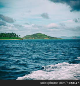 blur in philippines a view from boat and the pacific ocean mountain background