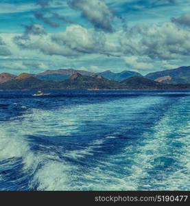 blur in philippines a view from boat and the pacific ocean mountain background