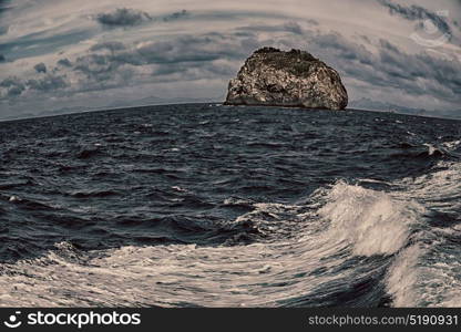 blur in philippines a view from boat and the pacific ocean mountain background