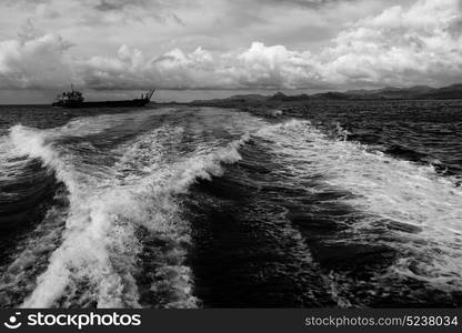 blur in philippines a view from boat and the pacific ocean mountain background