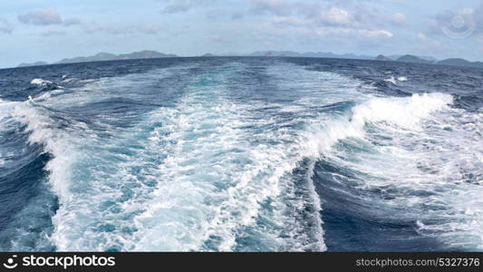 blur in philippines a view from boat and the pacific ocean mountain background