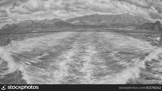 blur in philippines a view from boat and the pacific ocean mountain background