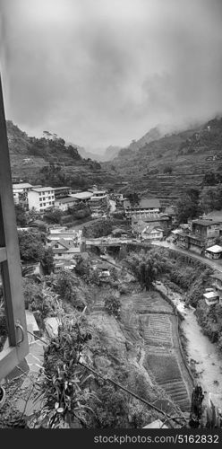 blur in philippines terrace field for coultivation of rice from banaue unesco site