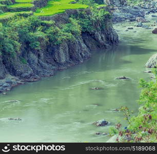 blur in philippines terrace field for coultivation of rice from banaue unesco site