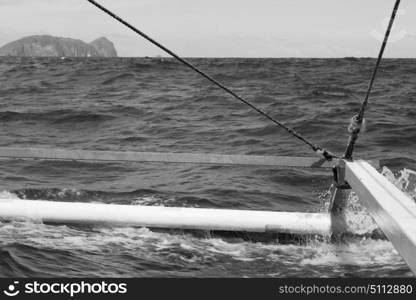 blur in philippines view of the island hill from the prow of a boat