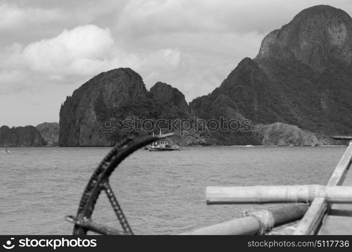 blur in philippines view of the island hill from the prow of a boat