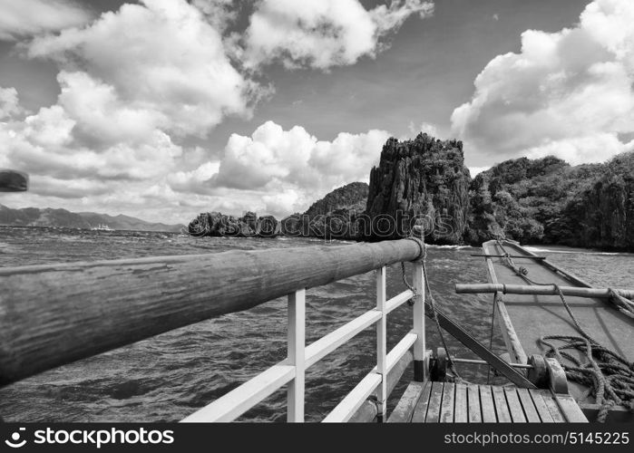 blur in philippines view of the island hill from the prow of a boat