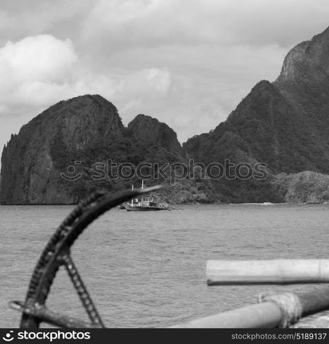 blur in philippines view of the island hill from the prow of a boat