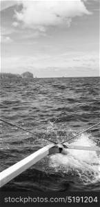 blur in philippines view of the island hill from the prow of a boat