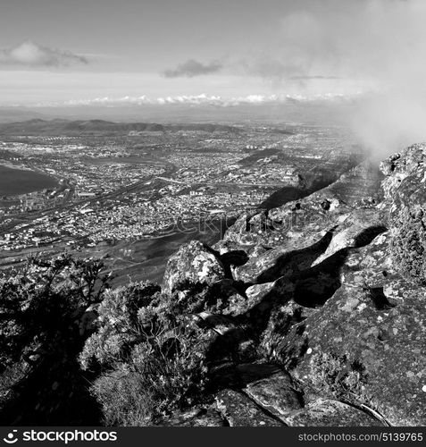 blur in south africa cape town city skyline from table mountain sky ocean and house