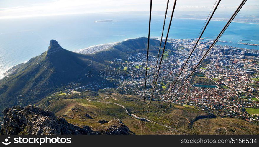 blur in south africa cape town city skyline from table mountain sky ocean and house