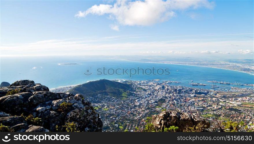 blur in south africa cape town city skyline from table mountain sky ocean and house