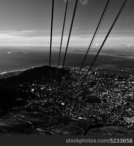 blur in south africa cape town city skyline from table mountain sky ocean and house