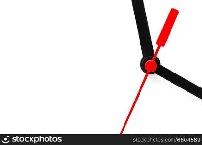 blur in the white background the clock and red arrow like concept of  waste time and work