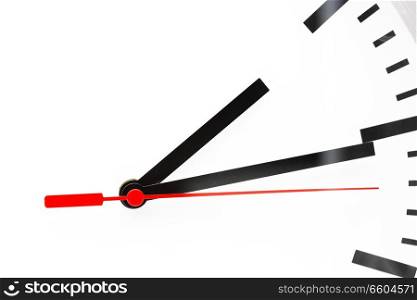 blur in the white background the clock and red arrow like concept of  waste time and work