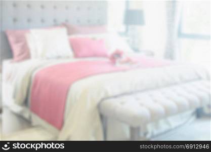 blur of colorful pillow on bed in a modern house - for background