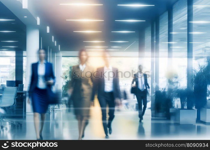 blur People Walking in the corridor of business center. Neural network AI generated art. blur People Walking in the corridor of business center. Neural network AI generated