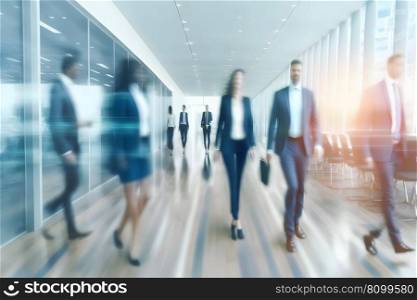 blur People Walking in the corridor of business center. Neural network AI generated art. blur People Walking in the corridor of business center. Neural network AI generated