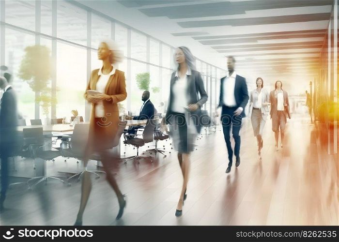 blur People Walking in the corridor of business center. Neural network AI generated art. blur People Walking in the corridor of business center. Neural network AI generated
