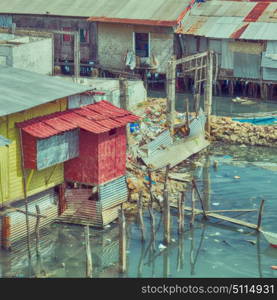 blur philippines house in the slum for poor people concept of poverty and degradations