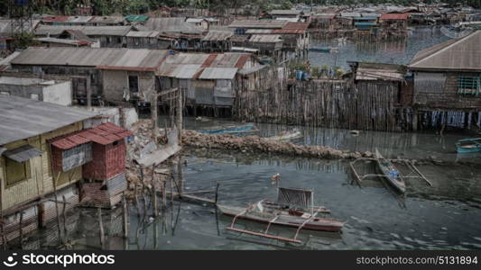 blur philippines house in the slum for poor people concept of poverty and degradations