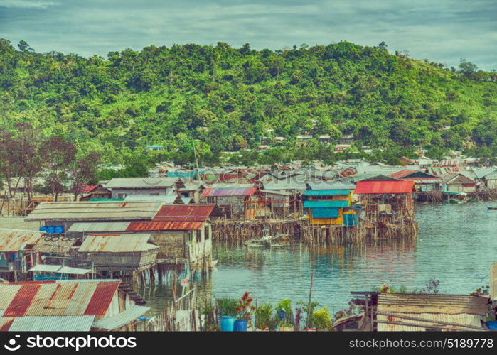 blur philippines house in the slum for poor people concept of poverty and degradations