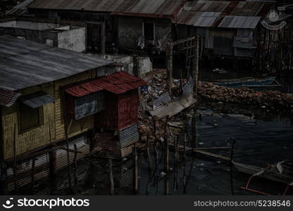 blur philippines house in the slum for poor people concept of poverty and degradations