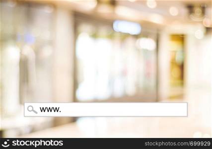 Blur store and bokeh light with address bar, online shopping background, business, E-commerce