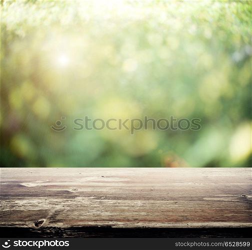 Blur summer forest bokeh. Wood plate background. Blur summer forest bokeh. Blur summer forest bokeh