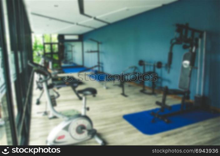 Blur the fitness room, the fitness is a vintage tone background image.