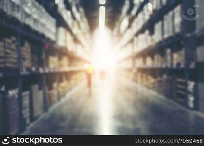 Blur Warehouse inventory product stock for logistic background, vintage filter image