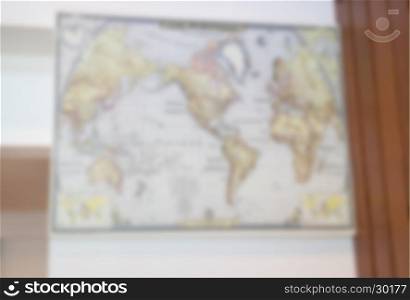 Blur world map on wall, stock photo