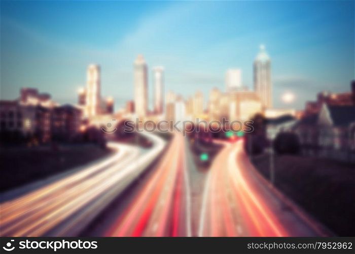 Blured lights of Atlanta skyline, Georgia, USA