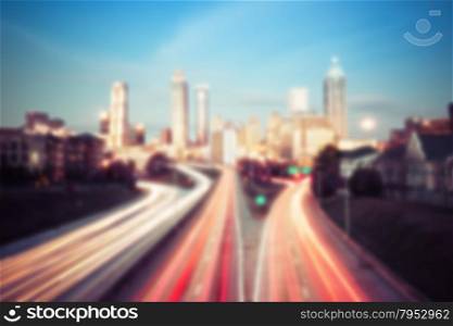 Blured lights of Atlanta skyline, Georgia, USA