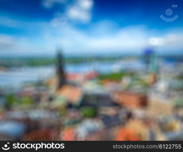 Blurred backgroun of European city - aerial view of Riga center from St. Peter&amp;#39;s Church, Riga, Latvia