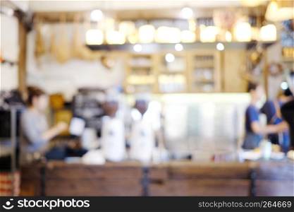 Blurred background : blur cafe and people with bokeh light background, food and drink concept