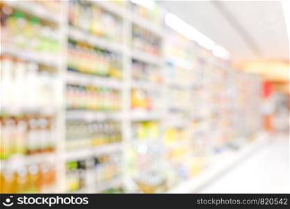 Blurred background, blur products on shelves at grocery store background, business concept