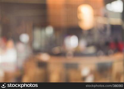 Blurred background - Coffee shop blur background with bokeh. Vintage filtered image.