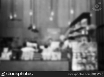 Blurred background in coffee shop with black and white tone, stock photo