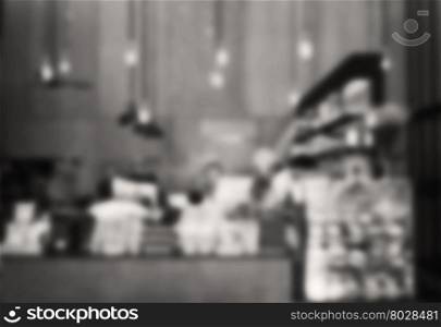 Blurred background in coffee shop with sepia filter, stock photo