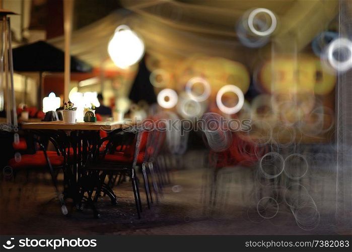 blurred background in restaurant interior / serving and details in blurred bokeh background, concept catering, restaurant modern
