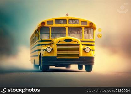 blurred background of a yellow school bus. Illustration Generative AI 