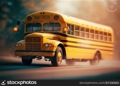 blurred background of a yellow school bus. Illustration Generative AI 